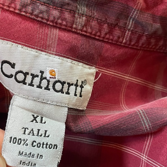 Carhartt Red Plaid Y2K Acid Washed Grunge Western Distressed Button Up Shirt - Picture 10 of 12